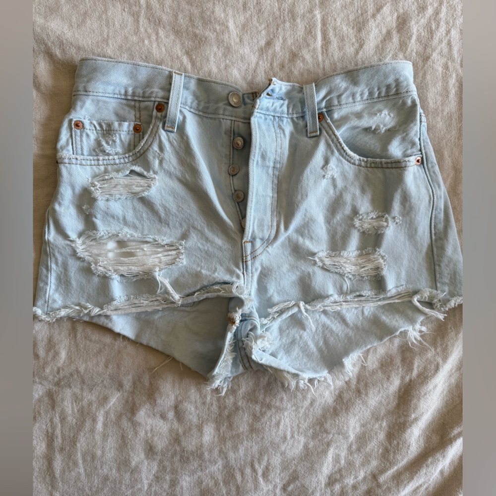 Levi's Light Blue Ripped Jean Shorts